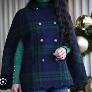 NWOT, Talbots Double-Breasted Wool Blend Cape with Scalloped Edge, Sz L